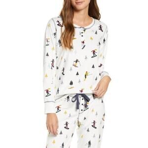 PJ Salvage Aprés Ski Print Pajama Set Long Sleeve Top & Bottoms Womens Sz S